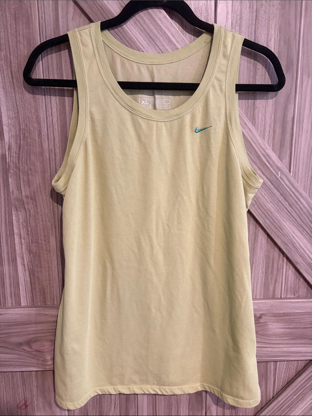 Nike FitDry Women’s Pale Yellow Athletic Tank with Teal Swoosh